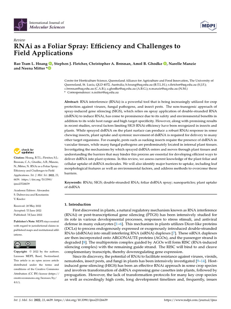 Hoang Et Al., 2022 (Neena Mitter) | PDF | Rna Interference | Small ...