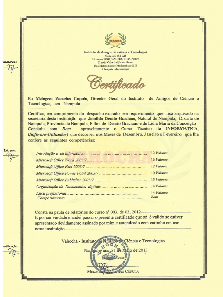 Certificado De Informatica Pdf