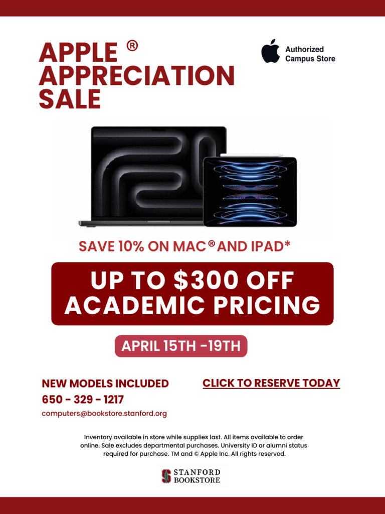 Stanford Bookstore Apple Sale Flyer 8x11 + LINK PDF