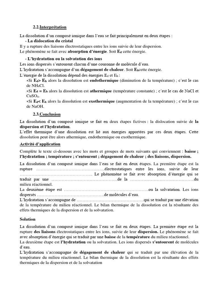 Dissolution et électrolyse des solutions ioniques | PDF | Solvatation | Ion