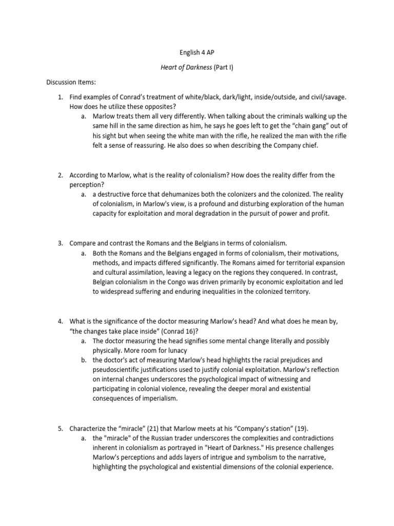 Heart of Darkness Part 1 Discussion 2019 Prestwick House Edition | PDF ...