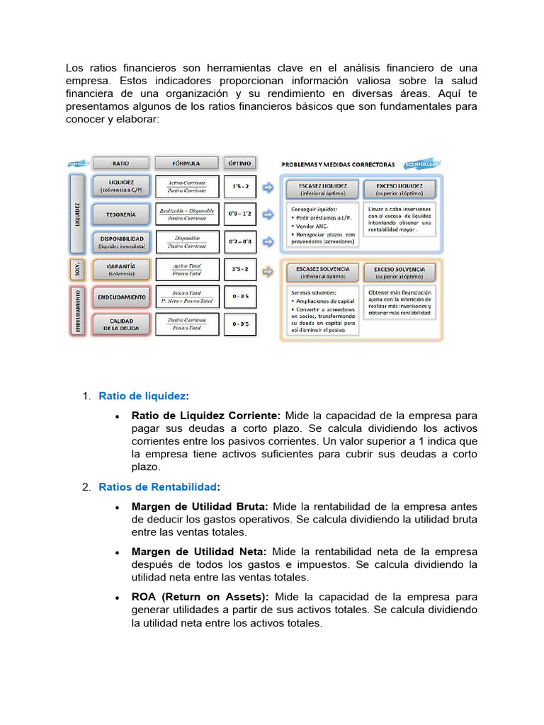 Guía Básica de Ratios Financieros | PDF | Rentabilidad sobre recursos ...