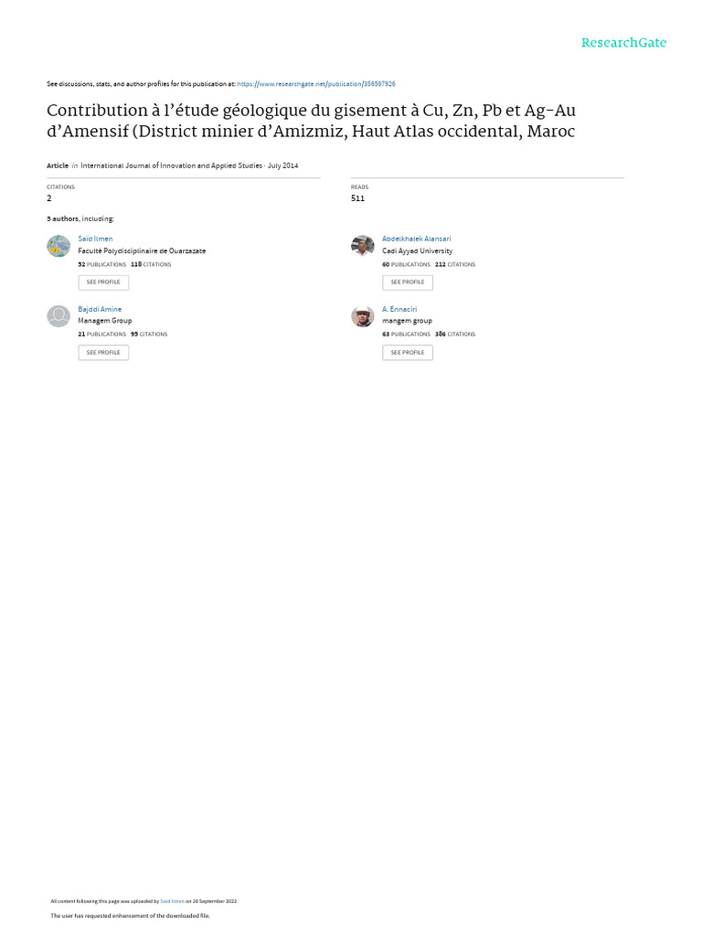 Étude géologique du gisement d'Amensif | PDF | Minéral | Géologie