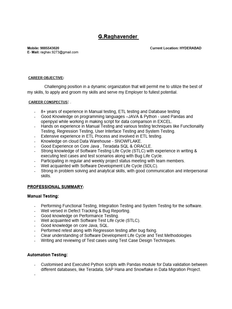 Manual and ETL Testing Expert Resume | PDF | Software Testing | Databases