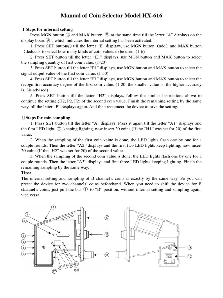 Coin Selector HX-616 User Manual | PDF | Switch | Equipment