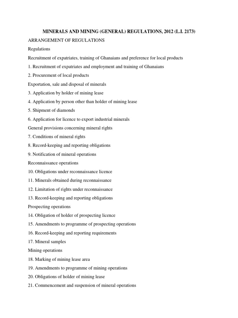 Ghana Mining Regulations Overview 2012 | PDF | Mining | Lease