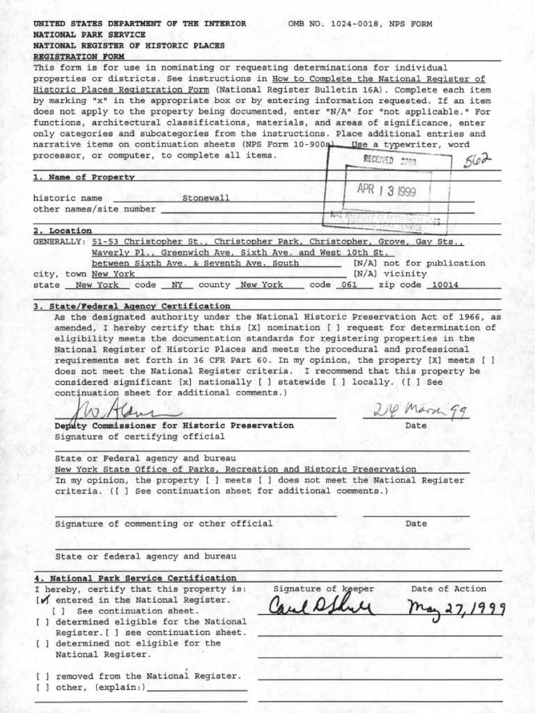 Stonewall Preservation Certificate PDF Government
