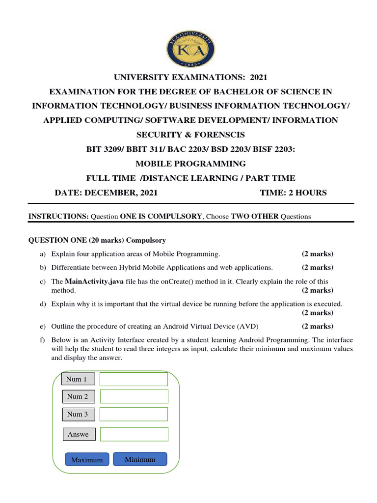 Mobile Programming Past Paper 2021 | PDF | Application Software ...