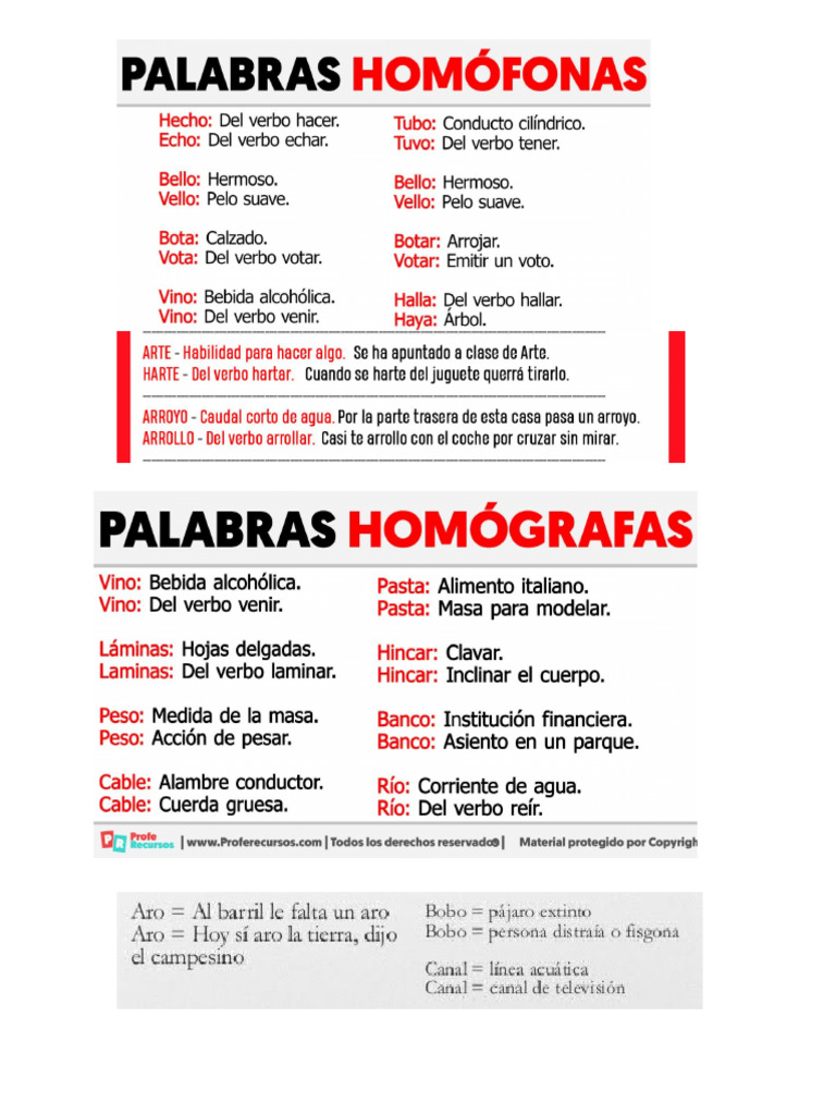 Palabras Homofonas y Homografas | PDF