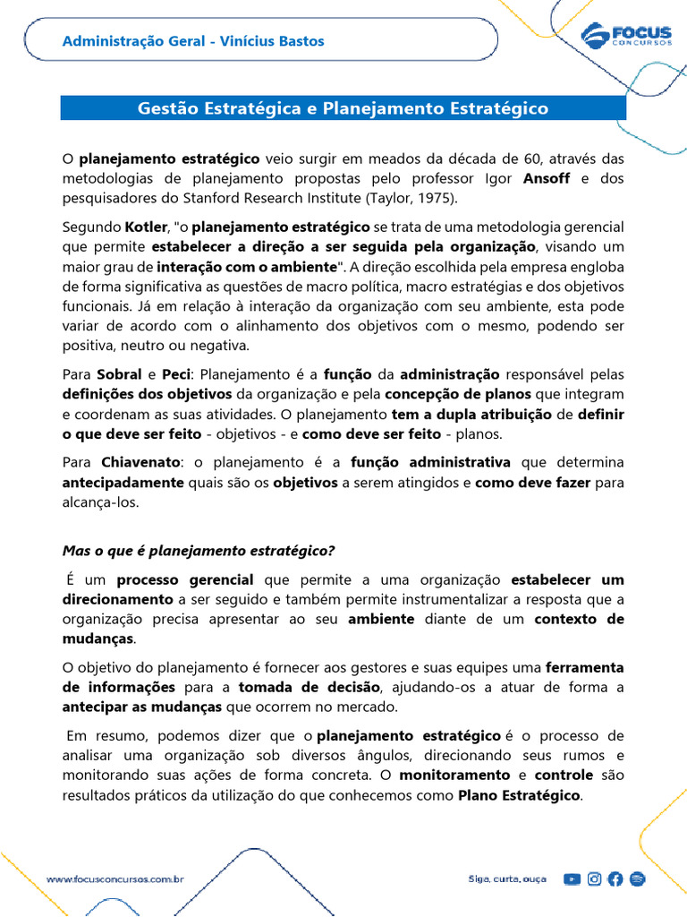Técnicas de Planejamento Estratégico | PDF | Análise SWOT ...