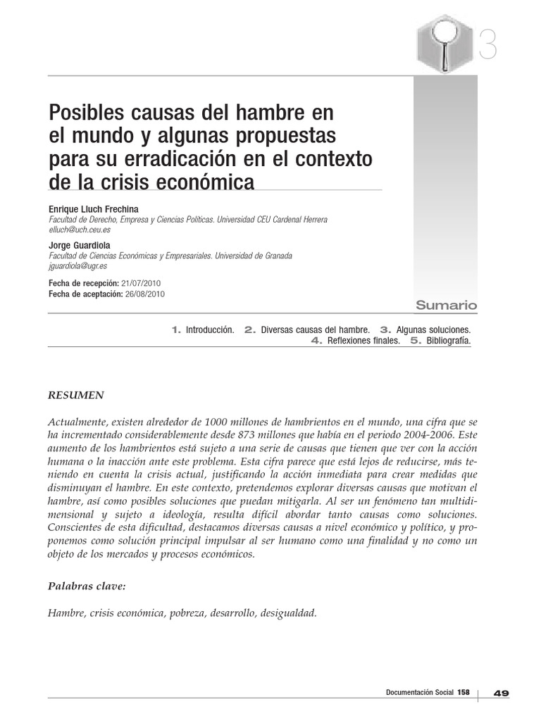 Posibles Causas Del Hambre en El Mundo y Algunas Propuestas para Su ...