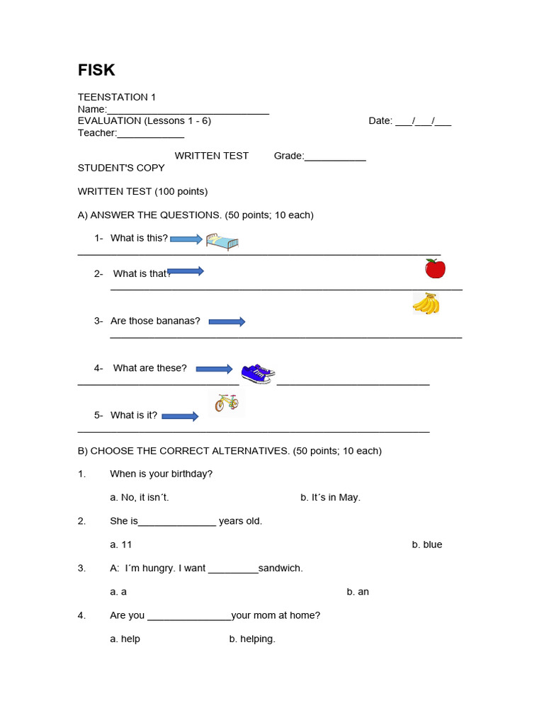 Fisk Teenstation 1 Evaluation Test | PDF