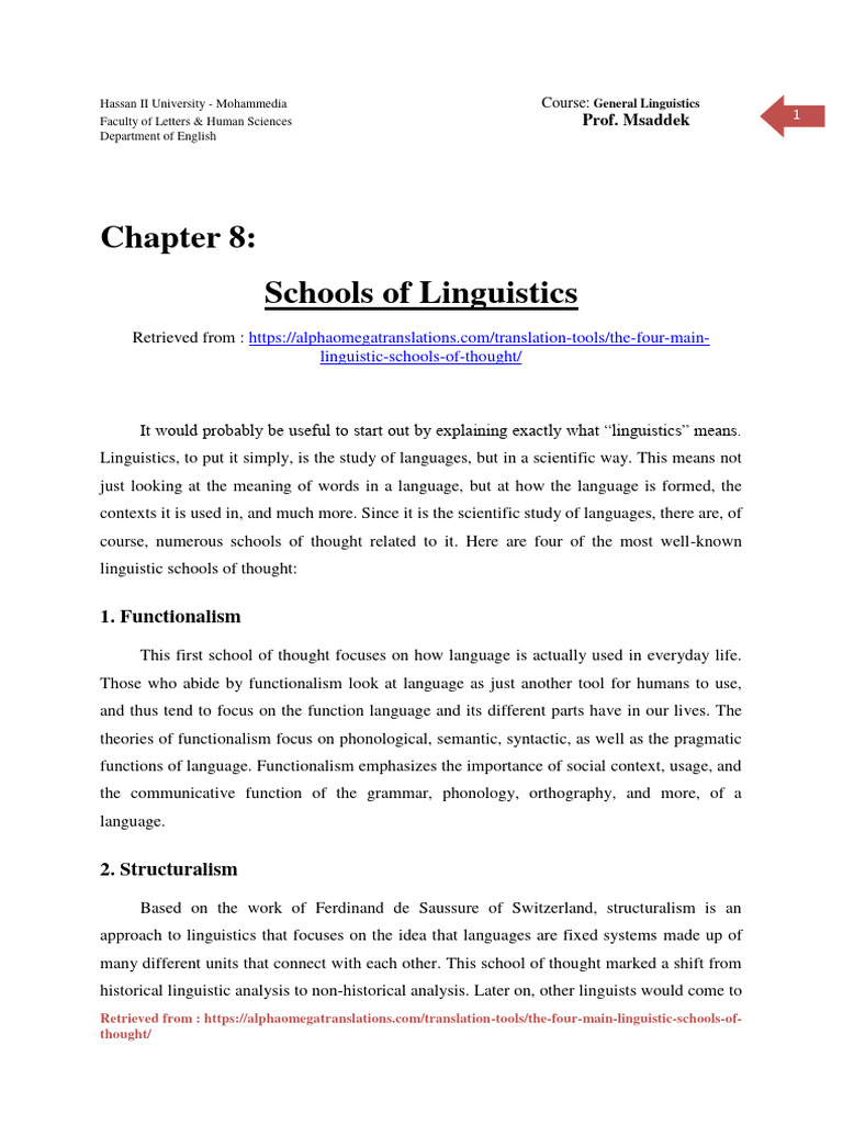 Overview of Linguistic Schools | PDF | Linguistics | Liberal Arts Education
