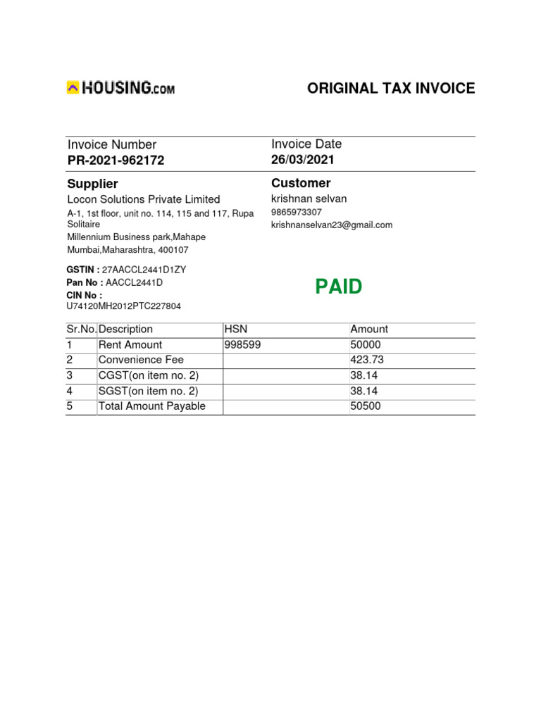 Tax Invoice PR-2021-962172 Details | PDF