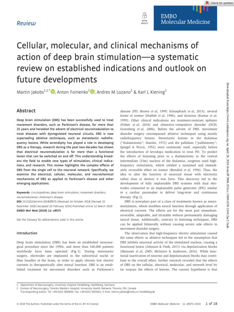 Cellular, Molecular, and Clinical Mechanisms of Action of Deep Brain ...