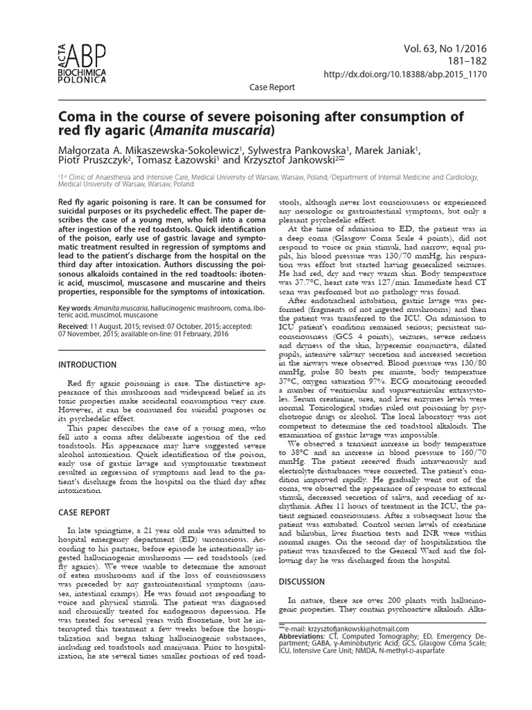 Coma from Red Fly Agaric Poisoning | PDF | Medical Specialties ...