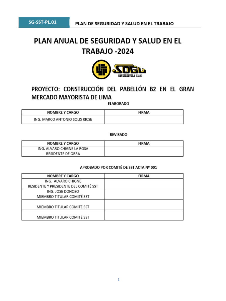 Sg-sst-pl.01 Plan de Seguridad y Salud en El Trabajo Sogu | PDF ...