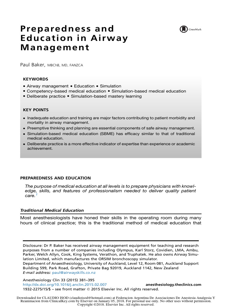 Preparedness and Education in Airway Management PDF Educational