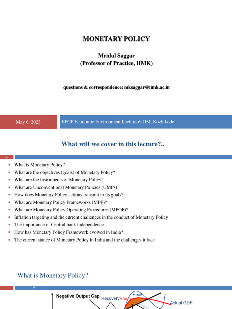 EE Lecture 6 Monetary Policy 6may23 | PDF | Monetary Policy | Interest ...