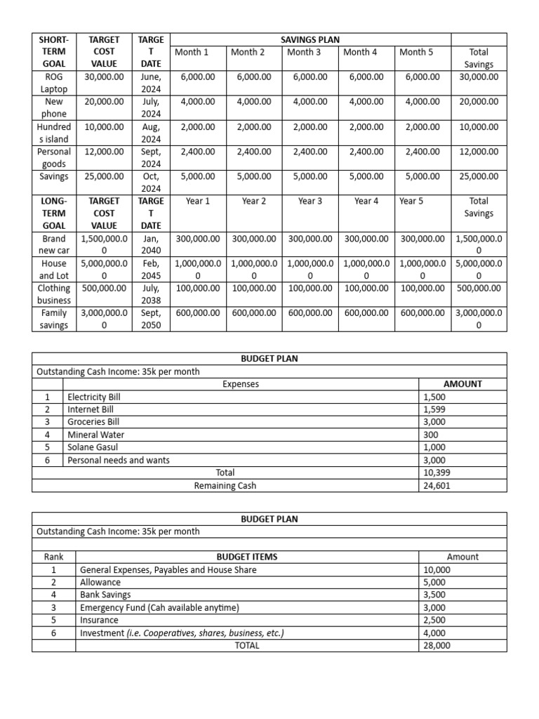 Savings and Budget Plan Overview | PDF | Saving | Personal Finance
