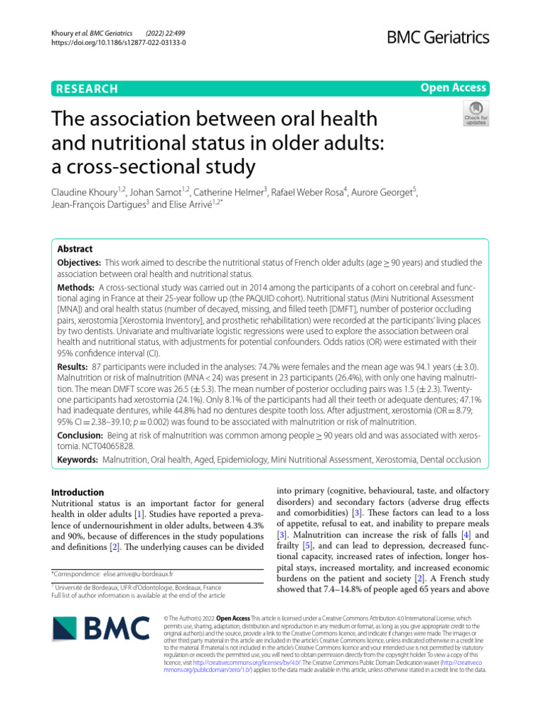The Association Between Oral Health and Nutritional Status in Older ...