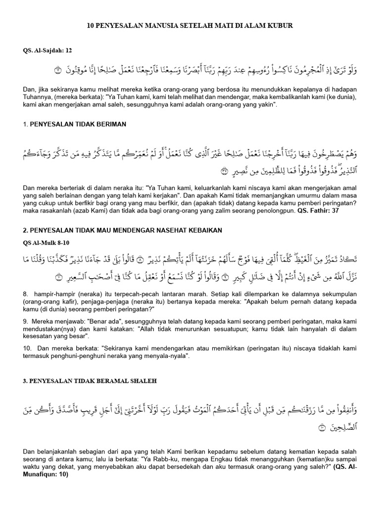 10 Penyesalan Manusia Setelah Mati | PDF