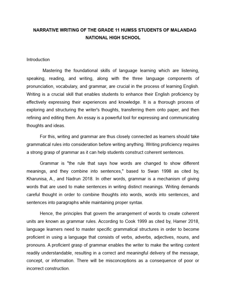 A Content Analysis of Grammar Errors in Narrative Writing of The Grade