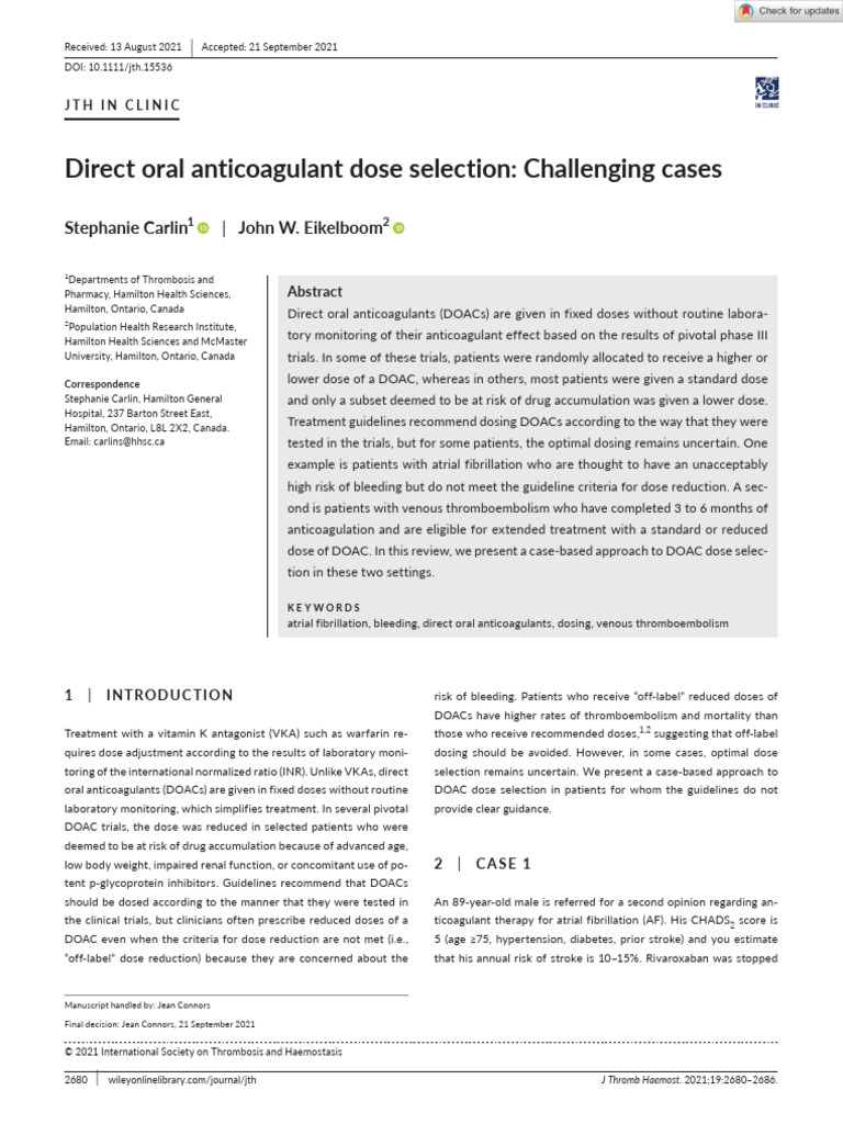 DOAC Dose Selection in Atrial Fibrillation | PDF | Thrombosis | Stroke
