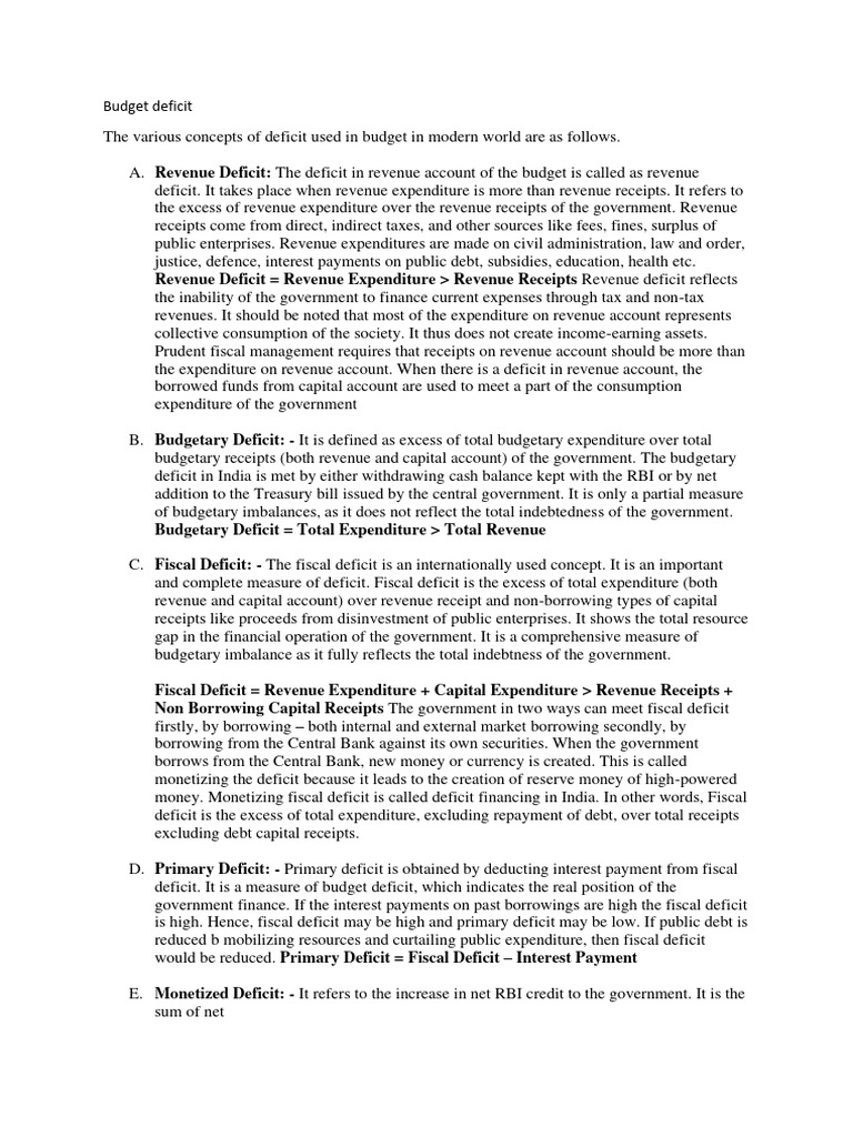 Concept of Deficit 2 | PDF | Government Budget Balance | Balance Of ...