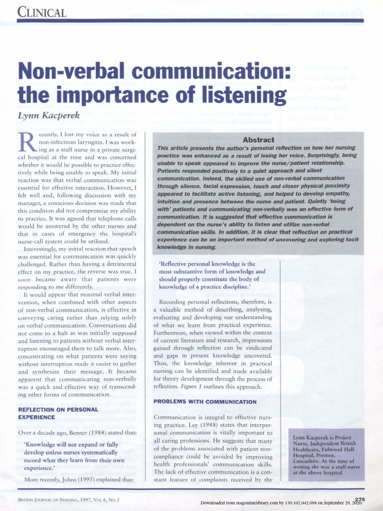 Enhancing Nursing Through Non-Verbal Communication | PDF | Nonverbal ...