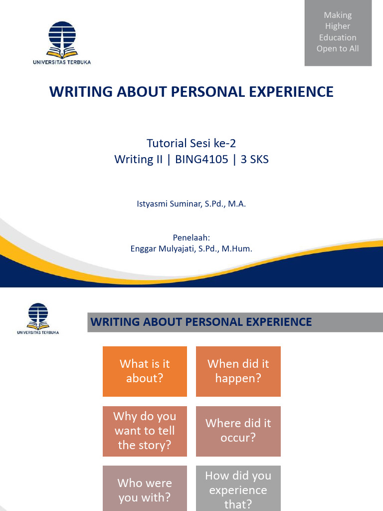 Writing Personal Experience Guide | PDF | Language Families ...