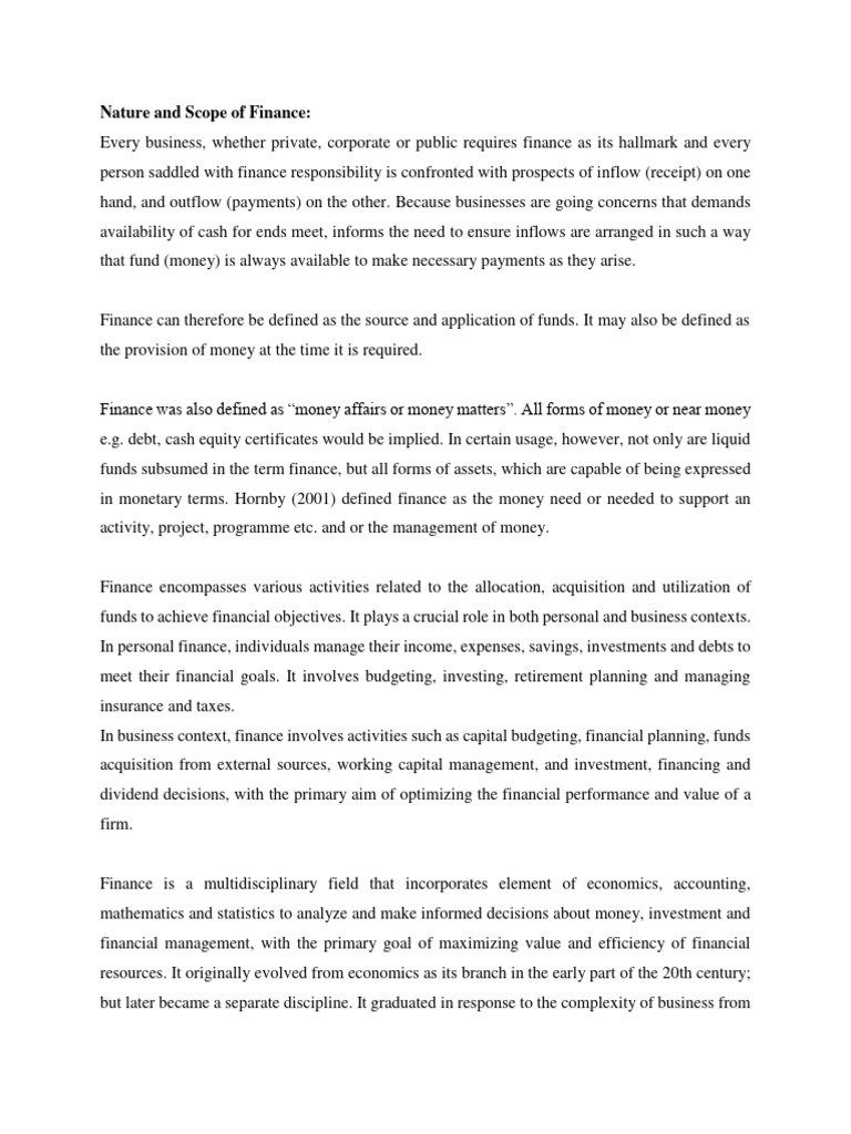 Nature and Scope of Business Finance | PDF | Profit (Economics) | Investing