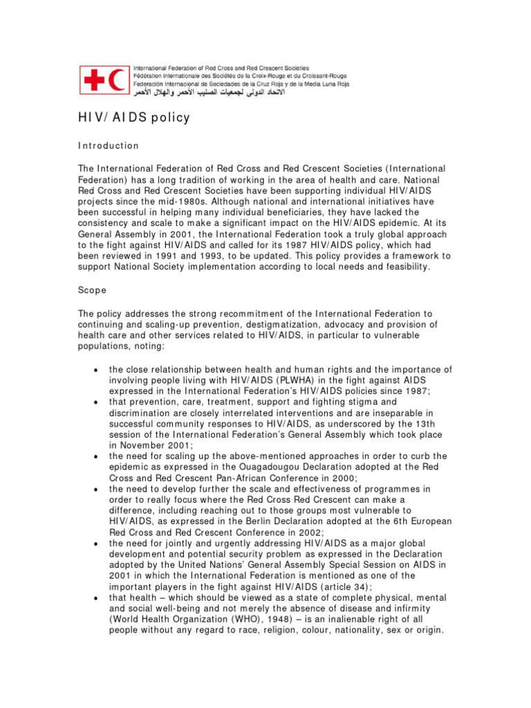 Hivaids policy en pdf international federation of red cross and red