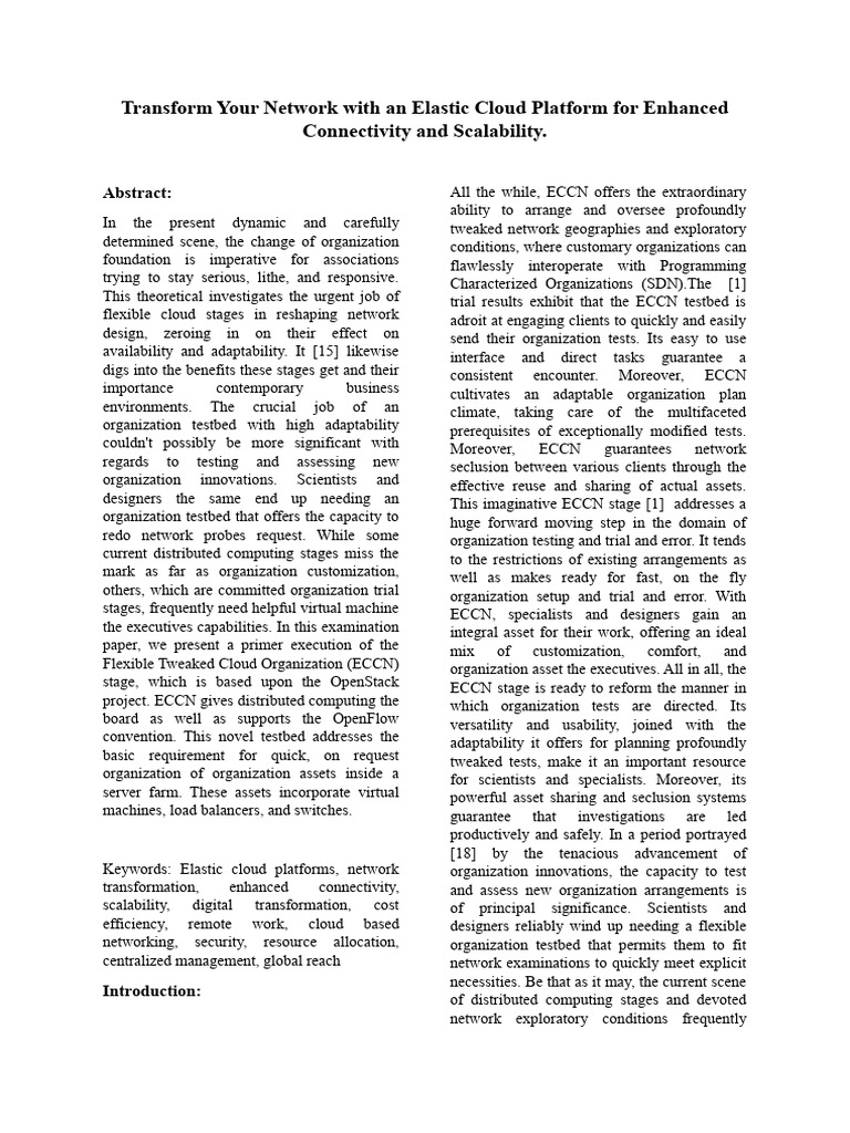 Elastic Cloud Platform for Network Transformation | PDF | Cloud ...