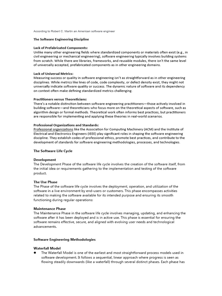 Overview of Software Engineering Discipline | PDF | Software ...