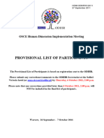 Provisional List of Participants: OSCE Human Dimension Implementation Meeting