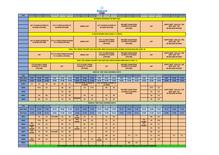 NEET-2024 Intensive Program Schedule | PDF | Standardized Tests | Tests