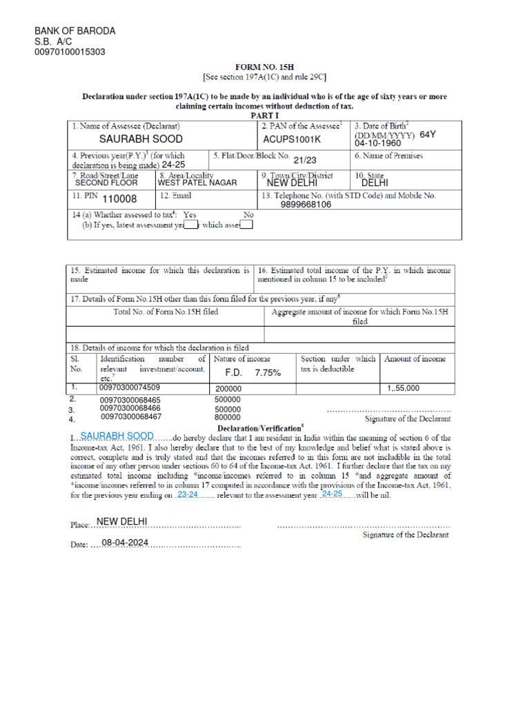 Form 15 h pdf