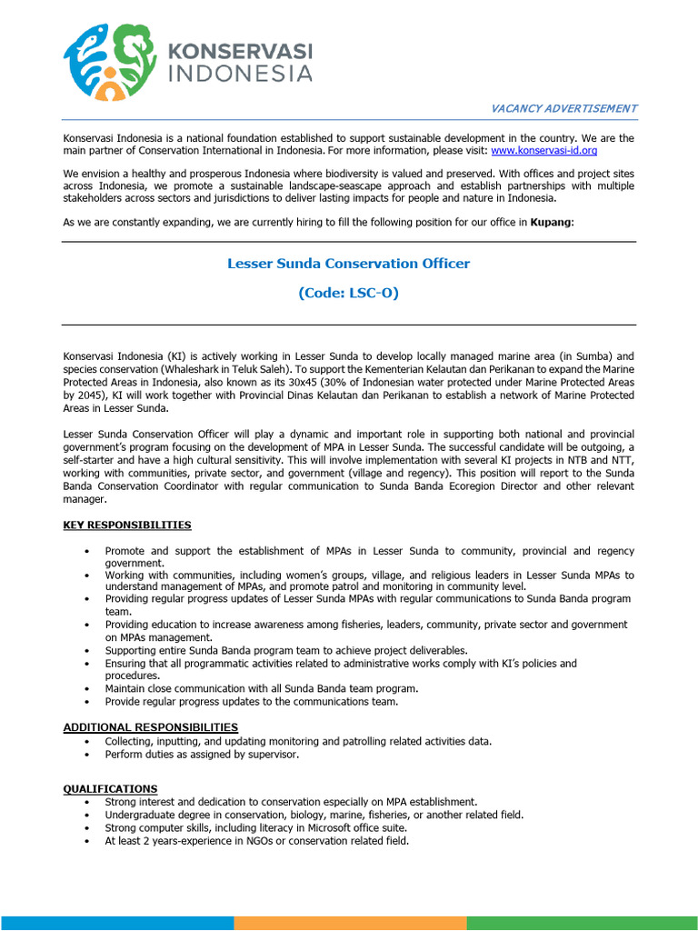 2403.+Job+Advert Lesser+Sunda+Conservation+Officer+ 29mar24 | PDF ...
