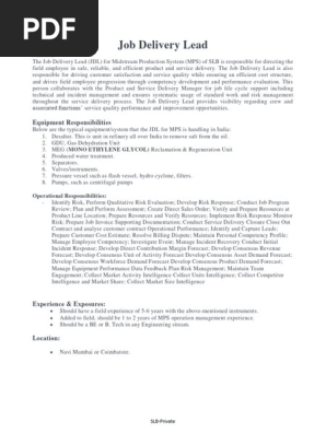 JDRR Job Delivery Lead