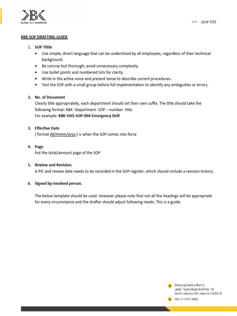 SOP Drafting Guide for KBK Departments | PDF