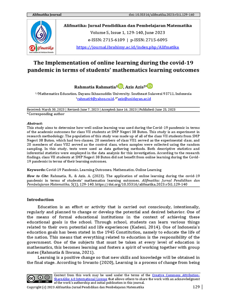 The Implementation of Online Learning During The COVID-19 Pandemic ...