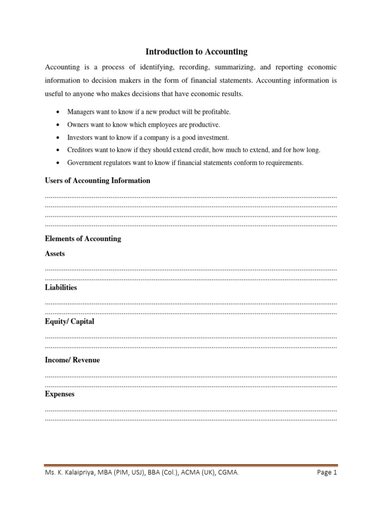 Introduction to Accounting Concepts | PDF | Debits And Credits ...