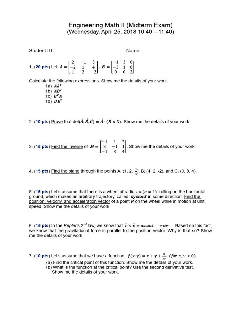 2018 Eng Math 2 MidExam (Printout) | PDF
