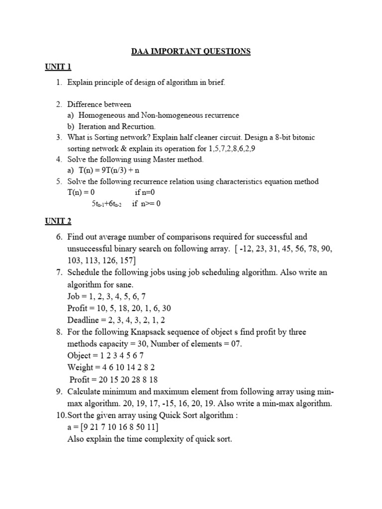 Important Questions DAA | PDF