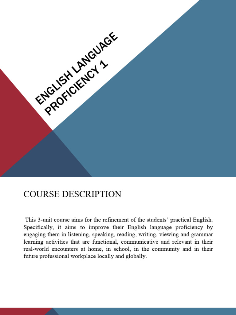 English Proficiency Course Overview | PDF | Verb | Subject (Grammar)