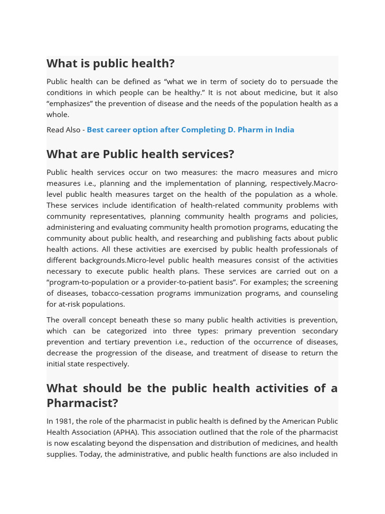 Pharmacists' Role in Public Health | PDF | Pharmacy | Public Health