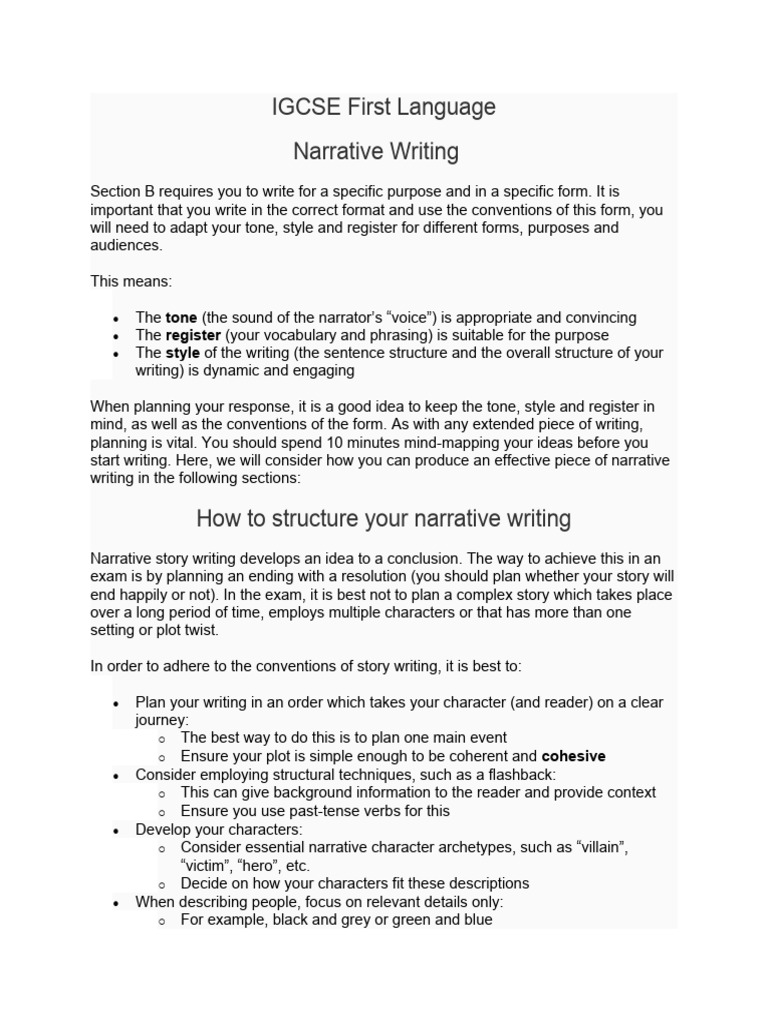Igcse Narrative Writing Sample Answers