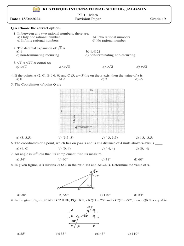 Grade 9 Maths Term 4 Revision Paper | PDF | Cartesian Coordinate System ...
