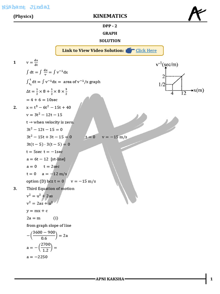 DPP - 02 (Video Solution) - Kinematics - Graph NJ - 247 | PDF ...